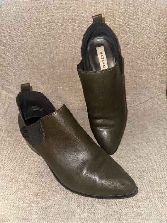 Matt & Nat Shoes - Matt & Nat Olive Green Pointed Slip-On Booties